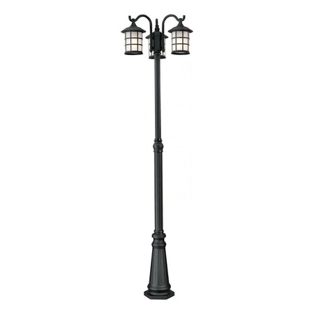 Artcraft Three Light Black White Seeded Glass Post Light AC8669BK